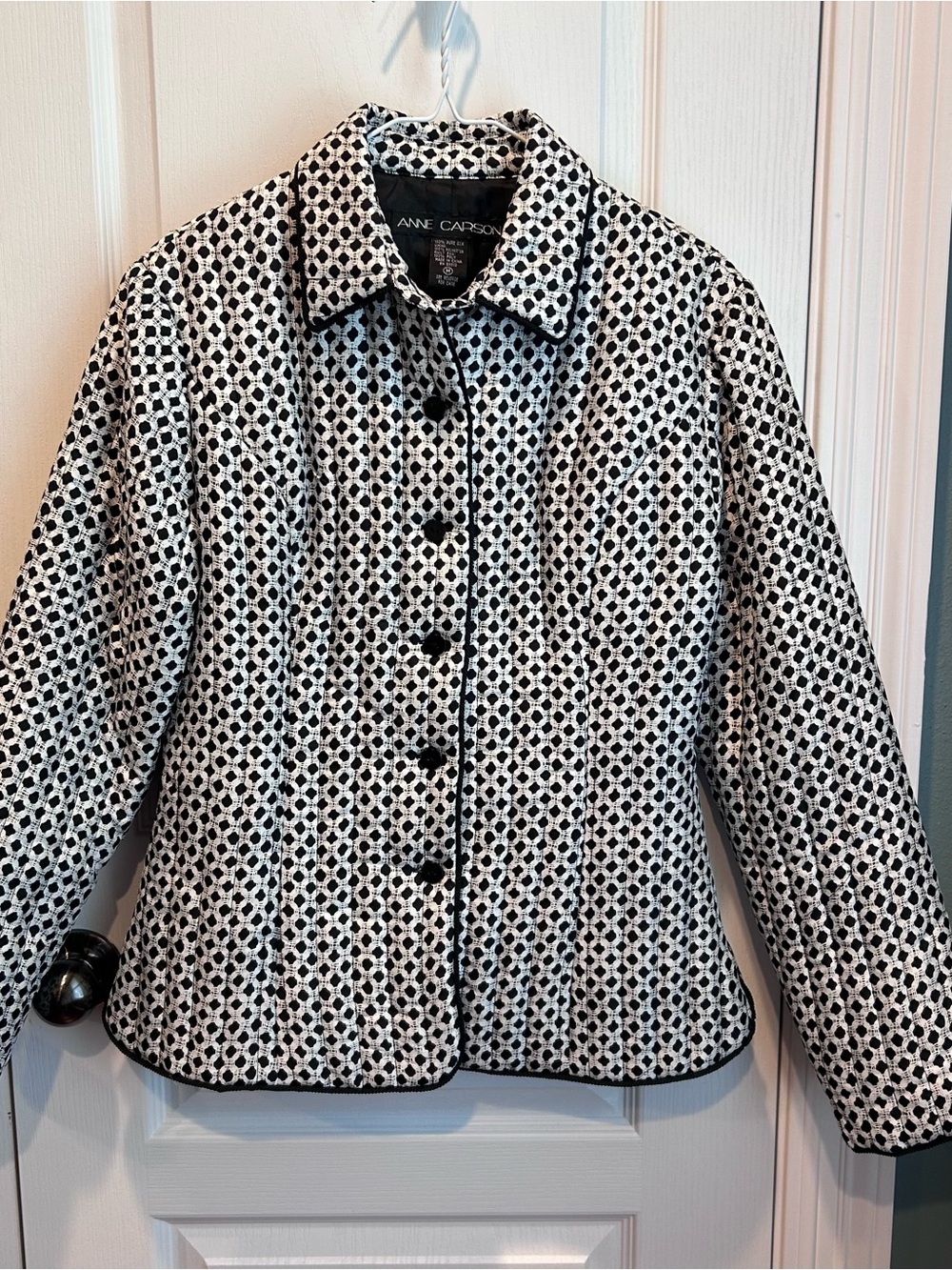 Anne Carson Women’s 100% Silk Quilted Lightweight Puffer Jacket Geo Print Sz. MD